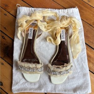 Badgley Mischka Women’s Size 8M Dress Flat Shoes Tana Chiffon Satin Beaded